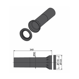 Патрубок сливной для подвесного унитазаа  Dn90 x30см ABA