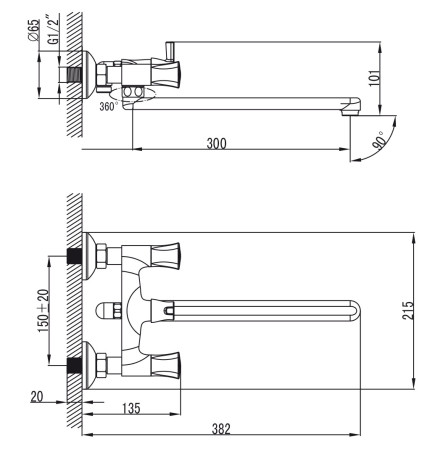 Смеситель KAISER 17255 Topaz для ванны, хром