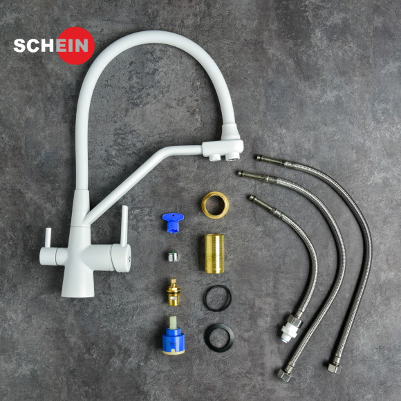Смеситель SCHEIN 8684-WP для кухни с мягким изливом и подключением фильтра, белый