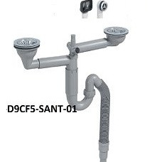 Сифон двойной с 2 переливом для мойки 3 1/2, гофра Ф50/40