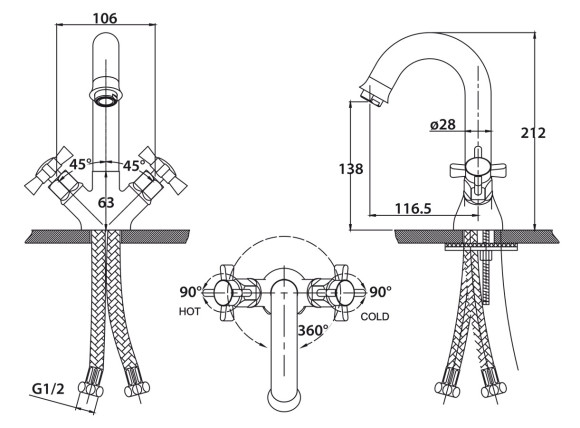 Смеситель KAISER 41011-1 Cross для раковины, бронзовый Смеситель KAISER 41011-1 Cross для раковины, бронзовый