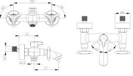 Смеситель KAISER 57022-1 Trio для ванны 