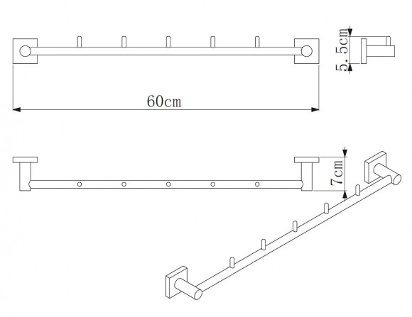 Полотенцедержатель трубчатый на пять крючков  Rainbowl CUBE (2731-5)