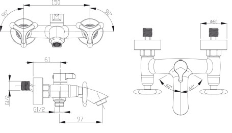 Смеситель KAISER 57022-2 Trio для ванны