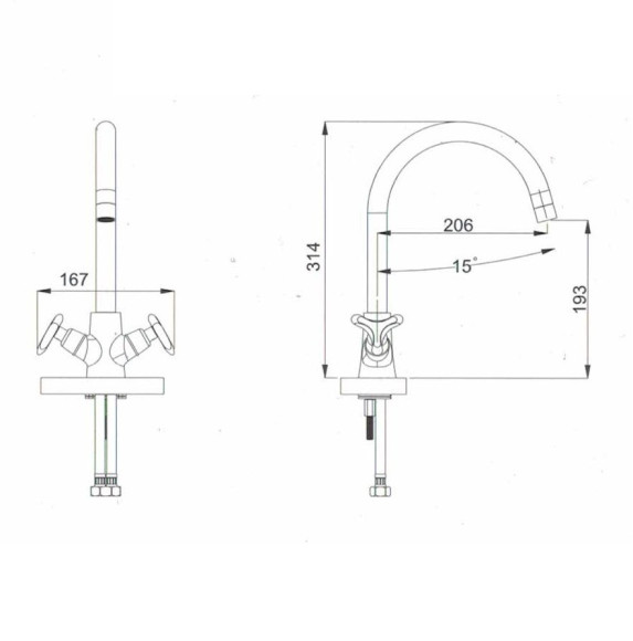 Смеситель KAISER 57033 Trio для кухни, хром