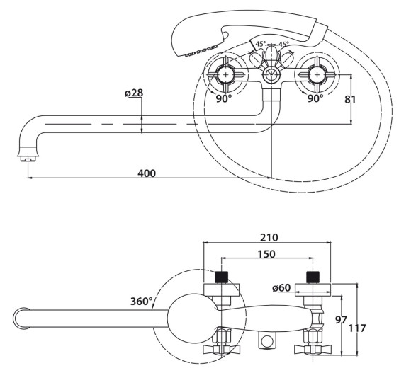 Смеситель KAISER 41055 Cross для ванны