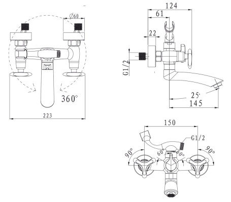 Смеситель KAISER 57122 Trio для душа, хром
