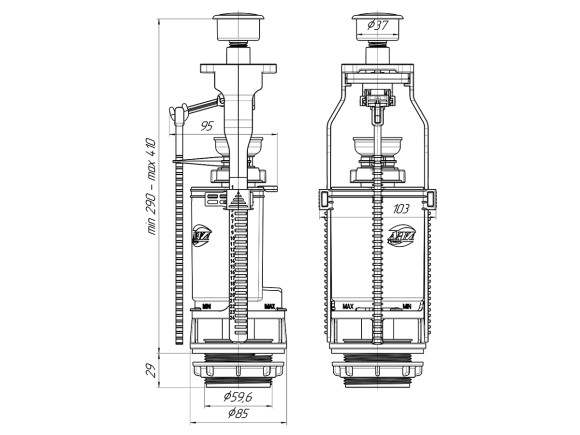 Сливной механизм АНИ Пласт WC7010C для унитаза, кнопка хром., с одним режимом слива.