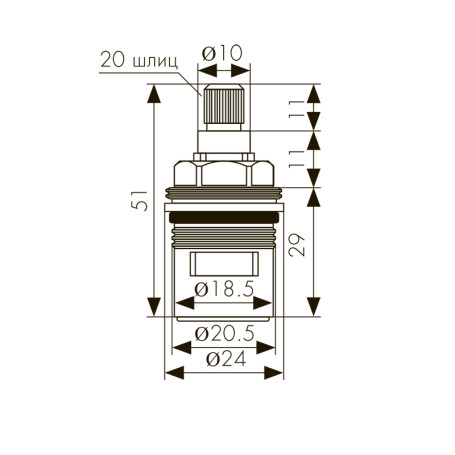 Кран-букса KAISER 6103 (77) 20 шлицов 180°