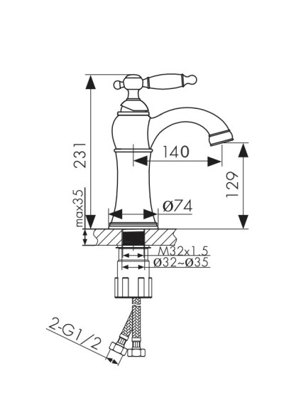 Смеситель KAISER 31411 Retro для раковины