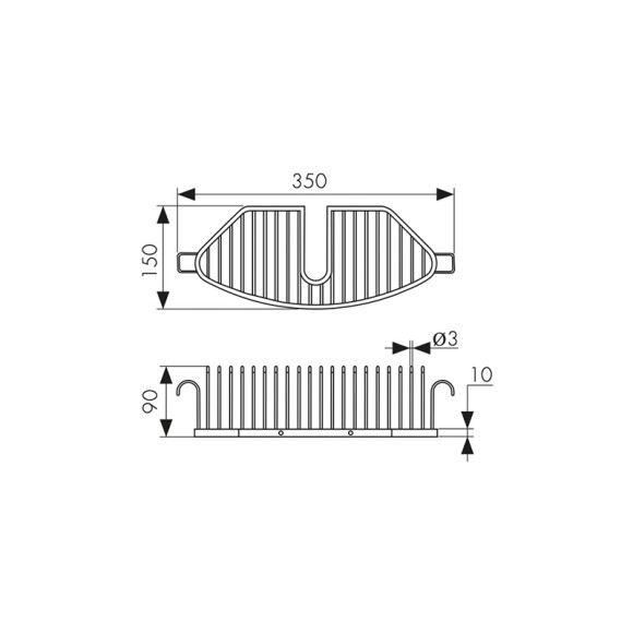Полка KAISER KH-5250 настенная, прямая, с двумя крючками, из нержавеющей стали 350х150х90 мм, хром