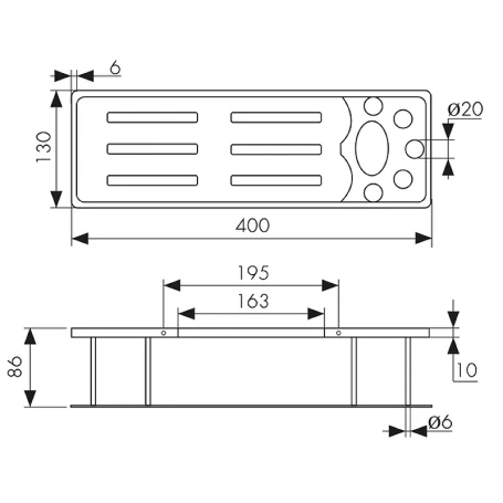 Полка KAISER KH-5260 настенная, прямая, с держателем для зубных щёток, 400х130х86 мм, хром