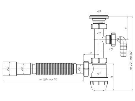 Сифон АНИ Пласт ВМ1316 Юнг с носиком 1-1/4" х 32 с гофрой 32*40/50
