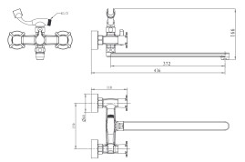 Смеситель KAISER 58055 Cuatro для ванны (кран-букса 6158)