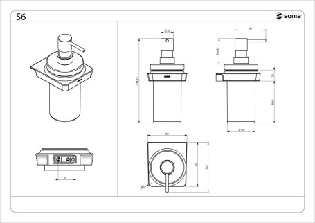 Диспенсер Sonia 166466 стекло к стене 0,2 л держатель черный матовый