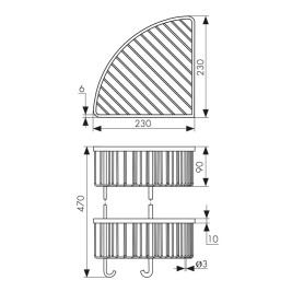 Полка KAISER KH-5270 настенная, угловая, двойная, с двумя крючками, из нержавеющей стали, хром