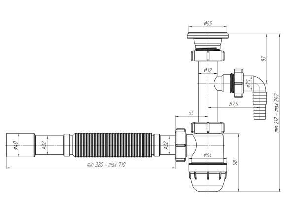 Сифон АНИ Пласт ВМ1315 Юнг с носиком 1-1/4" х 32 с гофрой 32*32/40