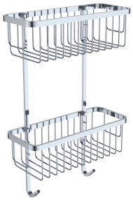 Полка KAISER KH-5280 настенная, двойная, прямая, с двумя крючками, из нержавеющей стали, 300х120х470 мм, хром