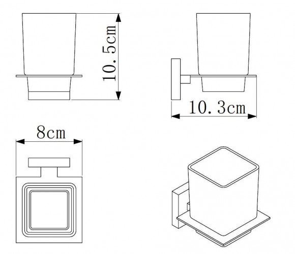 Стакан Rainbowl CUBE к стене квадратный (2784-7BP) керамика черный матовый