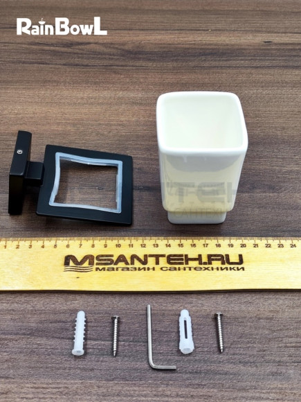 Стакан Rainbowl CUBE к стене квадратный (2784-7BP) керамика черный матовый