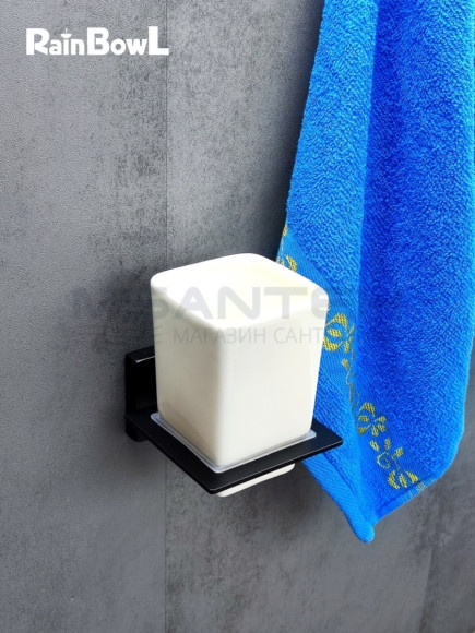 Стакан Rainbowl CUBE к стене квадратный (2784-7BP) керамика черный матовый