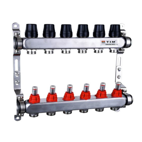Коллекторная группа (т/пол) с расходомерами 1", 10 хода TIM, нерж, (КВАДРАТ)
