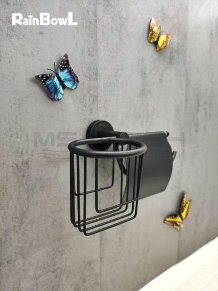 Бумагодержатель Rainbowl 2230-1BP LONG с подставкой для дезодоранта настенный черный матовый