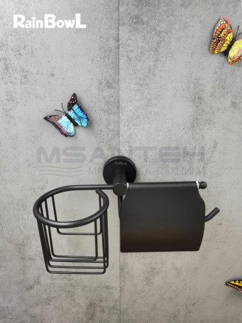 Бумагодержатель Rainbowl 2230-1BP LONG с подставкой для дезодоранта настенный черный матовый