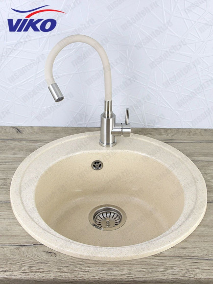 Смеситель VIKO V-4438 для кухни, с гибким изливом, бежевый, однорычажный, с подводкой, латунь,