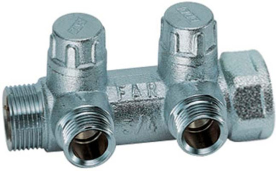 Коллектор ЗАПОРНЫЙ 3/4 х1/2" - 2 вых. (д.р.) рег.