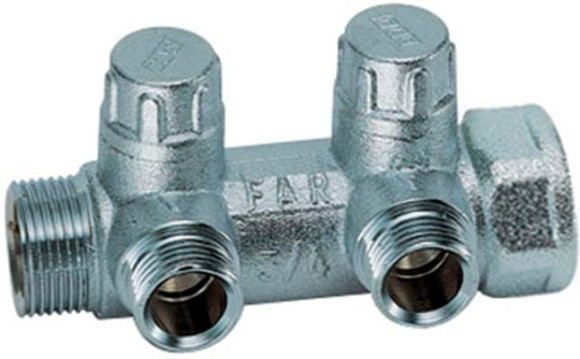 Коллектор ЗАПОРНЫЙ 3/4 х1/2" - 2 вых. (д.р.) рег.