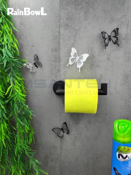 Бумагодержатель Rainbowl 2241-1BP LONG для ванной без крышки настенный черный матовый