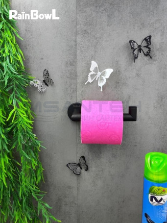 Бумагодержатель Rainbowl 2241-1BP LONG для ванной без крышки настенный черный матовый