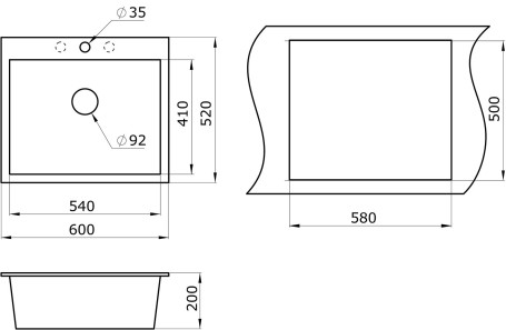 Мойка кварцевая KANTE, PM106052-WH, белый, 600х520 мм, Paulmark