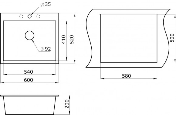 Мойка кварцевая KANTE, PM106052-WH, белый, 600х520 мм, Paulmark
