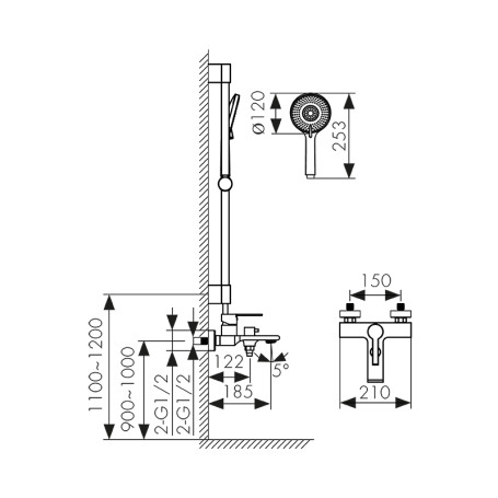 Смеситель KAISER 05422 Serio для ванны с душевым гарнитуром Комплект