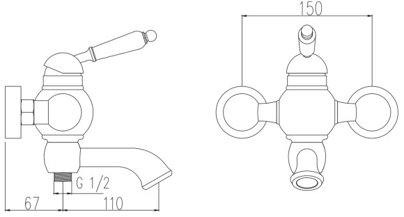 Смеситель KAISER 61022 Wood для ванны, Хром, латунь, дерево (лейка SH-150)