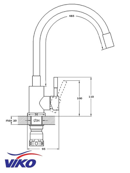 Смеситель VIKO V-4468 для кухни, с гибким изливом, серый