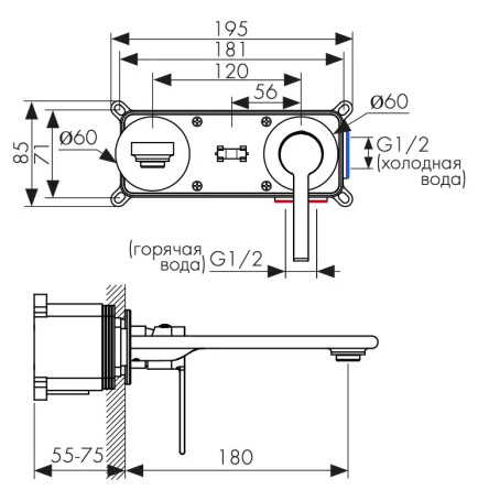 Смеситель KAISER 05511-4 Serio настенный для раковины, белый, картридж 6201