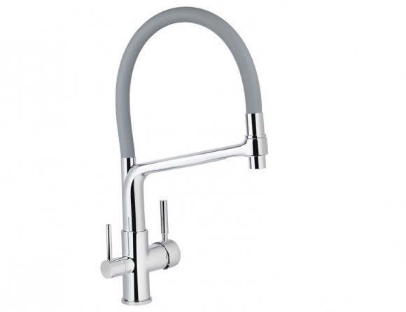 Смеситель VIKO V-5606 для кухни, картридж Ф35мм, с гибким серым изливом, под фильтр, Chrome (латунь)