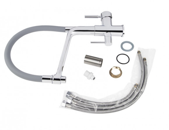 Смеситель VIKO V-5606 для кухни, картридж Ф35мм, с гибким серым изливом, под фильтр, Chrome (латунь)