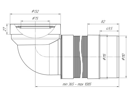 Удлинитель гибкий АНИ Пласт К732R для унитаза угол 90° выпуск 110мм (365-1085мм)