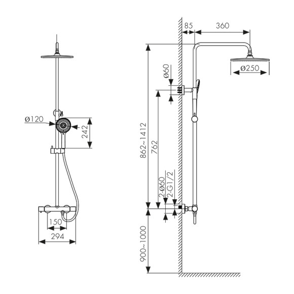 Душевая система KAISER 05577-4 Serio с термостатом 6282