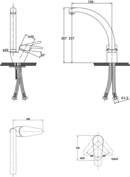 Смеситель KAISER 55244-4 County для кухни, белый матовый