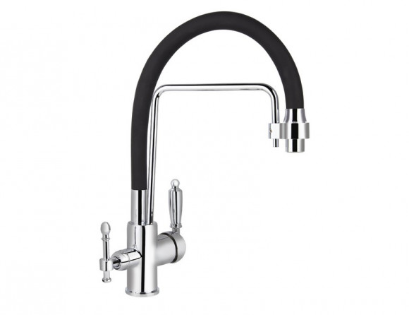 Смеситель VIKO V-5610 для кухни, картридж Ф35мм, с гибким черным изливом, под фильтр, Chrome Смеситель VIKO V-5610 для кухни, картридж Ф35мм, с гибким черным изливом, под фильтр, Chrome