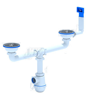 Сифон АНИ Пласт А3545 Грот 3-1/2" х 40 двойной, с отв., прям. верт. переливом