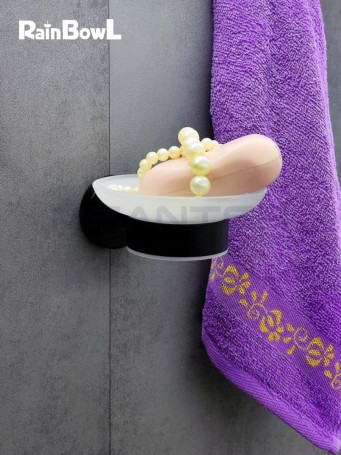 Мыльница Rainbowl LONG для ванной 2284-BP стекло черная матовая