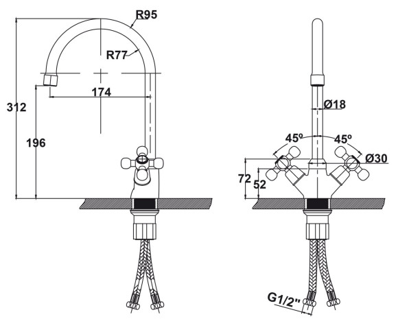 Смеситель KAISER 11043 Сarlson для кухни, хром (излив 7201)