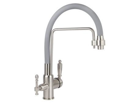 Смеситель VIKO V-5618 для кухни, картридж Ф35мм, с гибким серым изливом, под фильтр, Silver