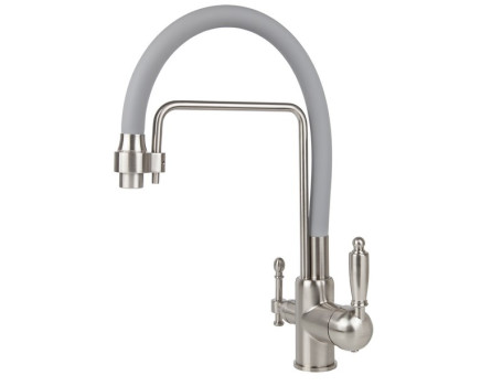 Смеситель VIKO V-5618 для кухни, картридж Ф35мм, с гибким серым изливом, под фильтр, Silver